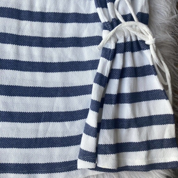 Caslon Top Sz Small Blue White Striped Bell Sleeve Knit Tunic Tie Sleeves Winter - Picture 2 of 9